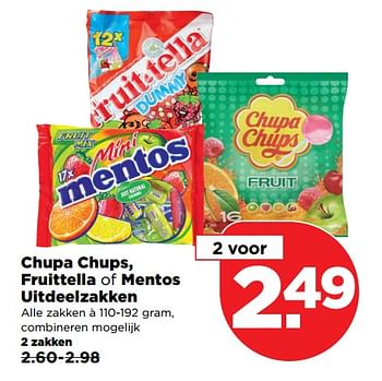 Aanbiedingen Chupa chups, fruittella of mentos uitdeelzakken - Huismerk - Plus - Geldig van 29/10/2017 tot 04/11/2017 bij Plus