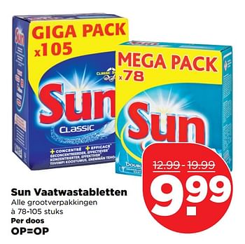 Aanbiedingen Sun vaatwastabletten alle grootverpakkingen - Sun - Geldig van 29/10/2017 tot 04/11/2017 bij Plus