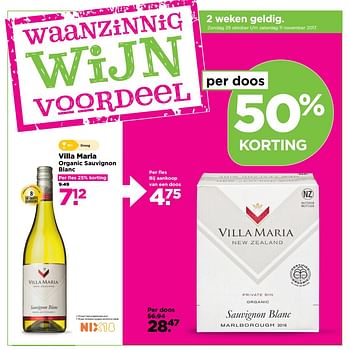 Aanbiedingen Villa maria organic sauvignon blanc - Witte wijnen - Geldig van 29/10/2017 tot 04/11/2017 bij Plus