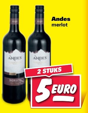 Aanbiedingen Andes merlot - Rode wijnen - Geldig van 30/10/2017 tot 05/11/2017 bij Nettorama