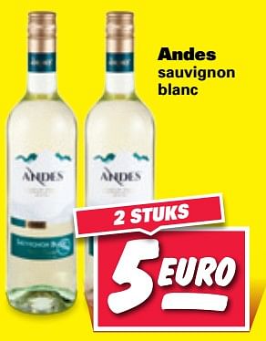 Aanbiedingen Andes sauvignon blanc - Witte wijnen - Geldig van 30/10/2017 tot 05/11/2017 bij Nettorama