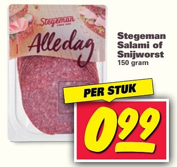 Aanbiedingen Stegeman salami of snijworst - Stegeman - Geldig van 30/10/2017 tot 05/11/2017 bij Nettorama