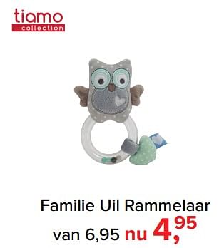Aanbiedingen Familie uil rammelaar - Tiamo - Geldig van 30/10/2017 tot 09/12/2017 bij Baby-Dump
