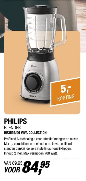 Aanbiedingen Philips blender hr3555-oo viva collection - Philips - Geldig van 30/10/2017 tot 05/11/2017 bij Electro World