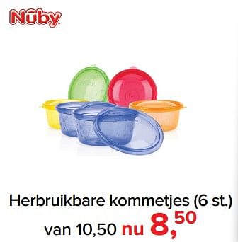 Aanbiedingen Herbruikbare kommetjes (6 st.) - Nuby - Geldig van 30/10/2017 tot 09/12/2017 bij Baby-Dump