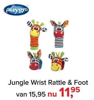 Aanbiedingen Jungle wrist rattle + foot - Playgro - Geldig van 30/10/2017 tot 09/12/2017 bij Baby-Dump