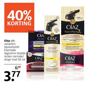 Aanbiedingen Essentials dagcrème double action normale- droge huid - Olaz - Geldig van 23/10/2017 tot 05/11/2017 bij Etos