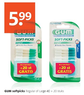 Aanbiedingen Gum softpicks gum softpicks regular of large - GUM - Geldig van 23/10/2017 tot 05/11/2017 bij Etos