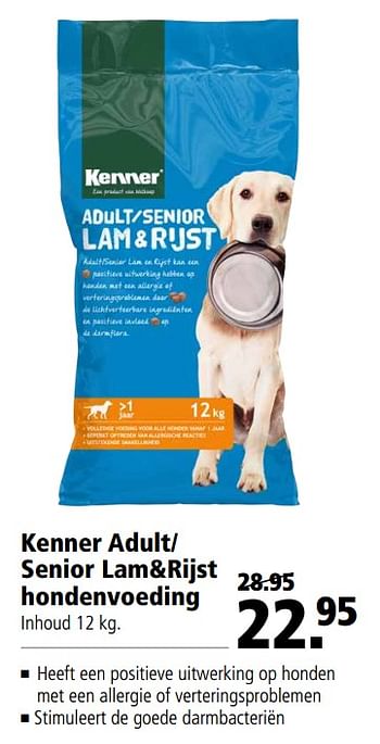 Aanbiedingen Kenner adult- senior lam+rijst hondenvoeding - Kenner - Geldig van 23/10/2017 tot 05/11/2017 bij Welkoop