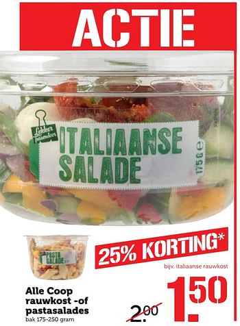 Aanbiedingen Alle coop rauwkost -of pastasalades - Huismerk - Coop - Geldig van 30/10/2017 tot 05/11/2017 bij Coop