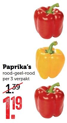 Aanbiedingen Paprika`s rood-geel-rood - Huismerk - Coop - Geldig van 30/10/2017 tot 05/11/2017 bij Coop