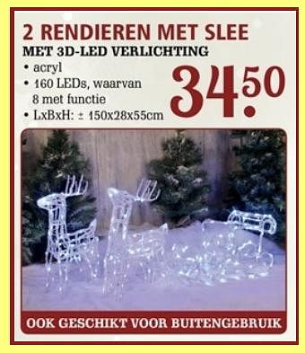 Aanbiedingen 2 rendieren met slee met 3d-led verlichting - Huismerk - Van Cranenbroek - Geldig van 23/10/2017 tot 12/11/2017 bij Van Cranenbroek
