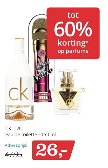 Aanbiedingen Ck in2u eau de toilette - Calvin Klein - Geldig van 24/11/2017 tot 05/12/2017 bij Bol