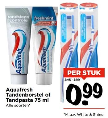 Aanbiedingen Aquafresh tandenborstel of tandpasta - Aquafresh - Geldig van 05/11/2017 tot 11/11/2017 bij Vomar