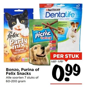 Aanbiedingen Bonzo, purina of felix snacks - Purina - Geldig van 05/11/2017 tot 11/11/2017 bij Vomar