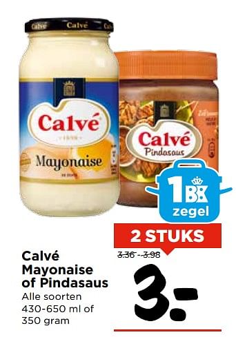 Aanbiedingen Calvé mayonaise of pindasaus - Calve - Geldig van 05/11/2017 tot 11/11/2017 bij Vomar
