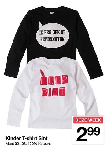 Aanbiedingen Kinder t-shirt sint - Huismerk - Zeeman  - Geldig van 04/11/2017 tot 11/11/2017 bij Zeeman