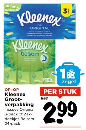 Aanbiedingen Kleenex grootverpakking - Kleenex - Geldig van 05/11/2017 tot 11/11/2017 bij Vomar