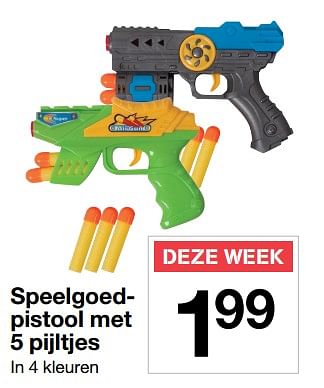 Aanbiedingen Speelgoedpistool met 5 pijltjes - Huismerk - Zeeman  - Geldig van 04/11/2017 tot 11/11/2017 bij Zeeman