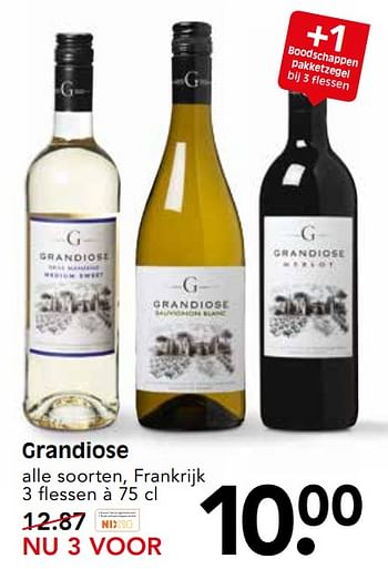 Aanbiedingen Grandiose alle soorten, frankrijk - Witte wijnen - Geldig van 05/11/2017 tot 11/11/2017 bij Em-té