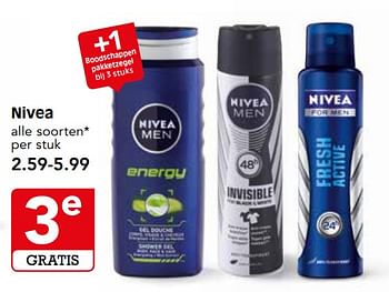 Aanbiedingen Nivea alle soorten - Nivea - Geldig van 05/11/2017 tot 11/11/2017 bij Em-té