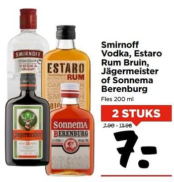 Aanbiedingen Smirnoff vodka, estaro rum bruin, jägermeister of sonnema berenburg - Huismerk Vomar - Geldig van 05/11/2017 tot 11/11/2017 bij Vomar