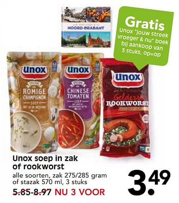 Aanbiedingen Unox soep in zak of rookworst - Unox - Geldig van 05/11/2017 tot 11/11/2017 bij Em-té