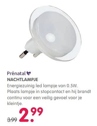 Aanbiedingen Nachtlampje - Huismerk - Prenatal - Geldig van 31/10/2017 tot 27/11/2017 bij Prenatal