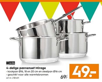 Aanbiedingen 4-delige pannenset mirage - Sola - Geldig van 28/10/2017 tot 11/11/2017 bij Blokker