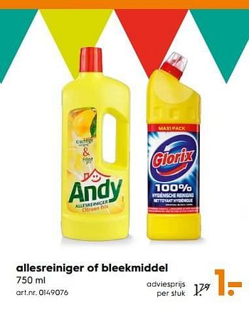 Aanbiedingen Allesreiniger of bleekmiddel - Huismerk - Blokker - Geldig van 28/10/2017 tot 11/11/2017 bij Blokker