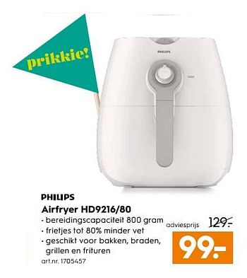 Aanbiedingen Philips airfryer hd9216-80 - Philips - Geldig van 28/10/2017 tot 11/11/2017 bij Blokker
