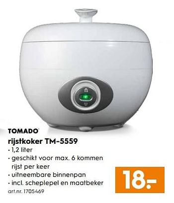 Aanbiedingen Tomado rijstkoker tm-5559 - Tomado - Geldig van 28/10/2017 tot 11/11/2017 bij Blokker