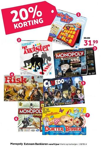 Aanbiedingen Monopoly extreem bankieren - Hasbro - Geldig van 30/10/2017 tot 12/11/2017 bij Intertoys