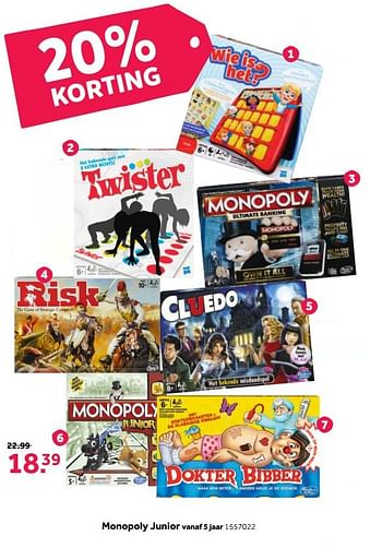 Aanbiedingen Monopoly junior - Hasbro - Geldig van 30/10/2017 tot 12/11/2017 bij Intertoys