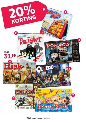 Aanbiedingen Risk - Hasbro - Geldig van 30/10/2017 tot 12/11/2017 bij Intertoys