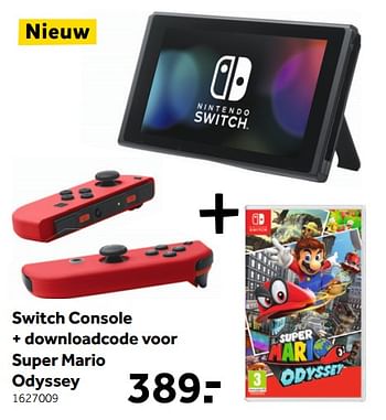 Aanbiedingen Switch console + downloadcode voor super mario odyssey - Nintendo - Geldig van 30/10/2017 tot 12/11/2017 bij Intertoys