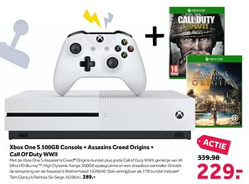 Aanbiedingen Xbox one s 500gb console + assasins creed origins + call of duty wwii - Microsoft - Geldig van 30/10/2017 tot 12/11/2017 bij Intertoys