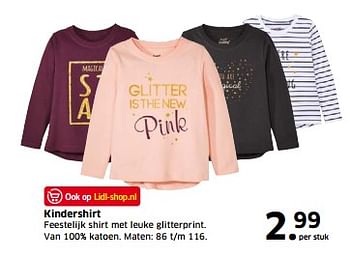 Aanbiedingen Kindershirt feestelijk shirt met leuke glitterprint - Huismerk - Lidl - Geldig van 05/11/2017 tot 31/12/2017 bij Lidl