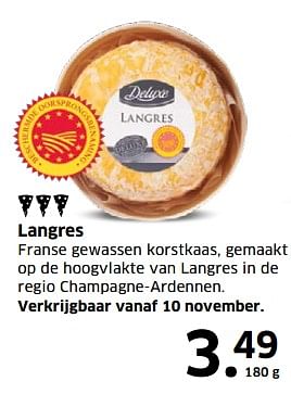 Aanbiedingen Langres franse gewassen korstkaas, gemaakt op de hoogvlakte van langres in de regio champagne-ardennen - Deluxe - Geldig van 05/11/2017 tot 31/12/2017 bij Lidl