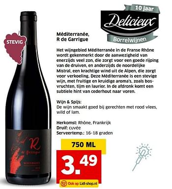Aanbiedingen Méditerranée, r de garrigue - Rode wijnen - Geldig van 05/11/2017 tot 31/12/2017 bij Lidl