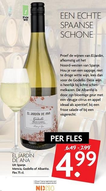 Aanbiedingen El jardín de ana uit spanje. mencia, godello of albariño - Witte wijnen - Geldig van 05/11/2017 tot 11/11/2017 bij Deka Markt