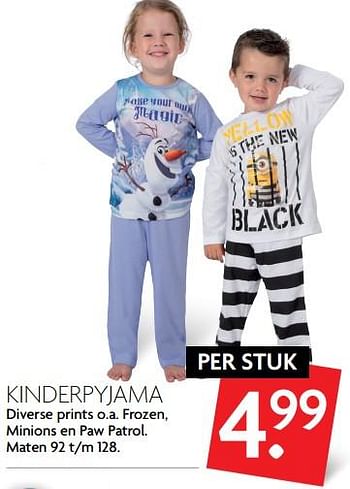 Aanbiedingen Kinderpyjama diverse prints o.a. frozen, minions en paw patro - Huismerk - Deka Markt - Geldig van 05/11/2017 tot 11/11/2017 bij Deka Markt