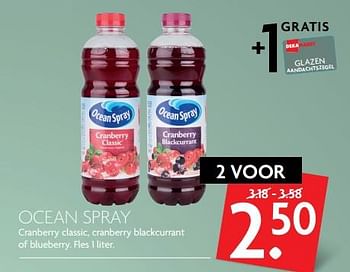Aanbiedingen Ocean spray cranberry classic, cranberry blackcurrant of blueberry - Ocean Spray - Geldig van 05/11/2017 tot 11/11/2017 bij Deka Markt