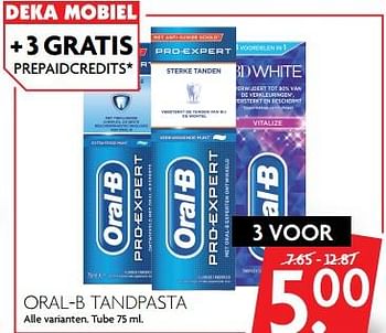 Aanbiedingen Oral-b tandpasta - Oral-B - Geldig van 05/11/2017 tot 11/11/2017 bij Deka Markt