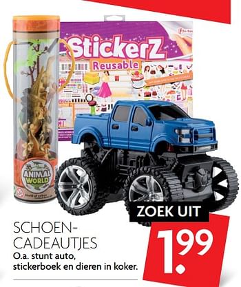 Aanbiedingen Schoen- cadeautjes o.a. stunt auto, stickerboek en dieren in koker - Huismerk - Deka Markt - Geldig van 05/11/2017 tot 11/11/2017 bij Deka Markt