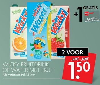 Aanbiedingen Wicky fruitdrink of water met fruit alle varianten - Wicky - Geldig van 05/11/2017 tot 11/11/2017 bij Deka Markt