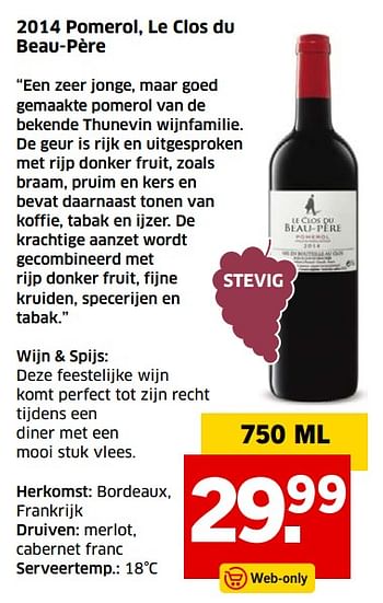 Aanbiedingen 2014 pomerol, le clos du beau-père - Rode wijnen - Geldig van 05/11/2017 tot 31/12/2017 bij Lidl