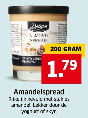 Aanbiedingen Amandelspread - Delicieux - Geldig van 05/11/2017 tot 31/12/2017 bij Lidl