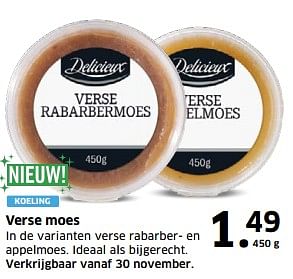 Aanbiedingen Verse moes in de varianten verse rabarber- en appelmoes - Delicieux - Geldig van 05/11/2017 tot 31/12/2017 bij Lidl