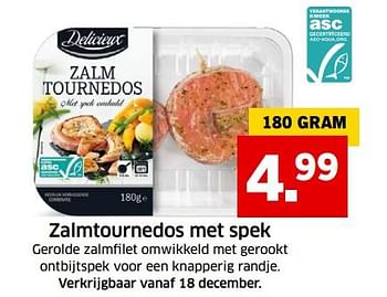 Aanbiedingen Zalmtournedos met spek - Delicieux - Geldig van 05/11/2017 tot 31/12/2017 bij Lidl